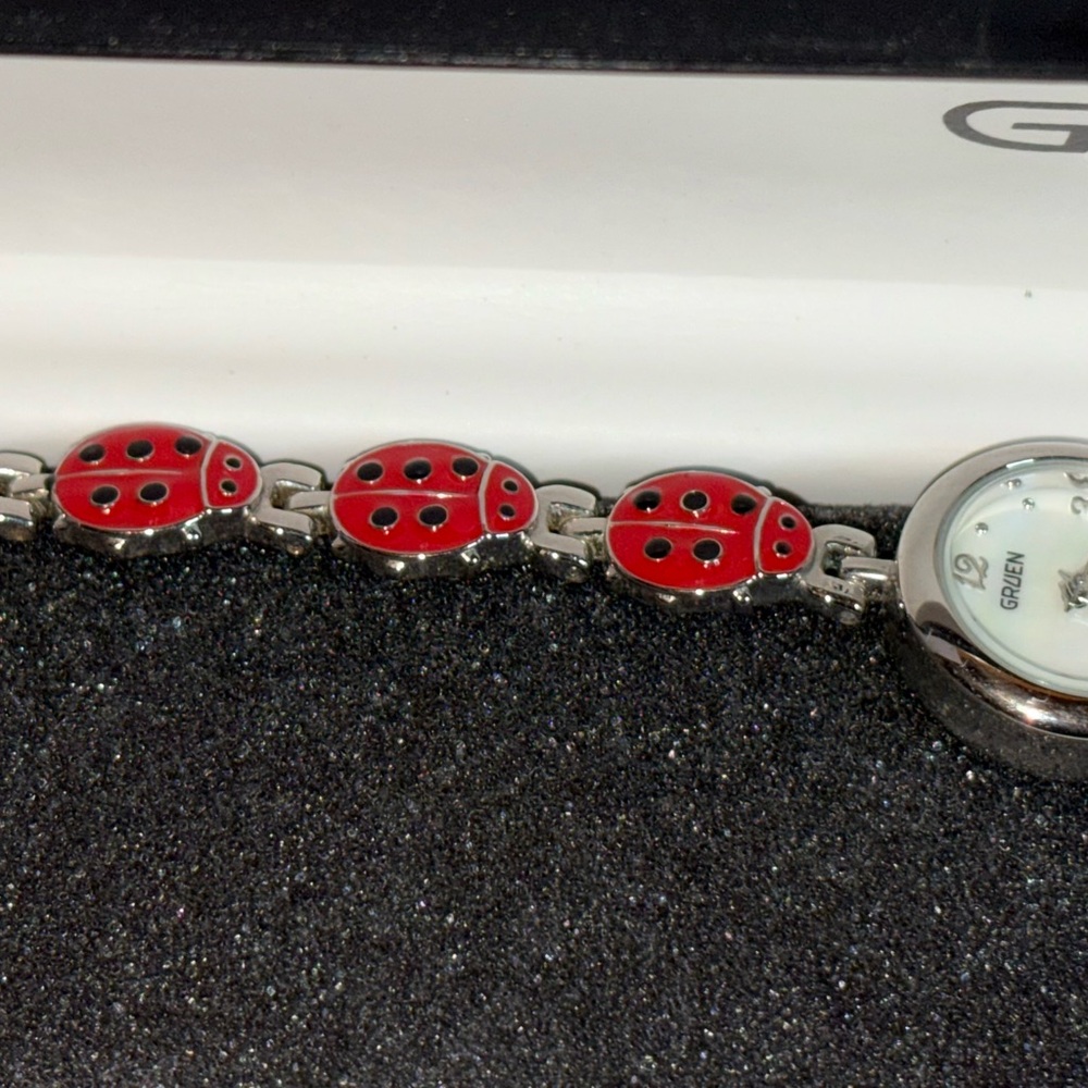 Gruen Red and Gold Enamel Lady Bug Watch Bracelet - Picture 8 of 14